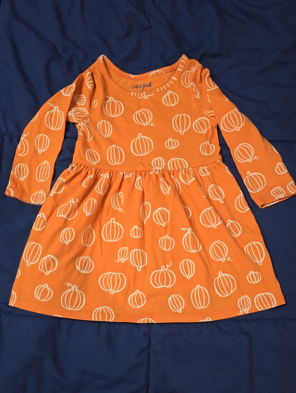 Cat & Jack Orange Pumpkin Print Long Sleeve Dress 2T